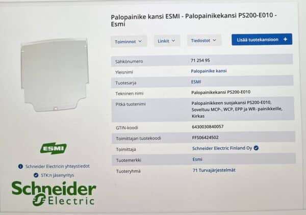 Esmi Schneider Electric palopainikekansi PS200-E010 - purkukolmio.fi